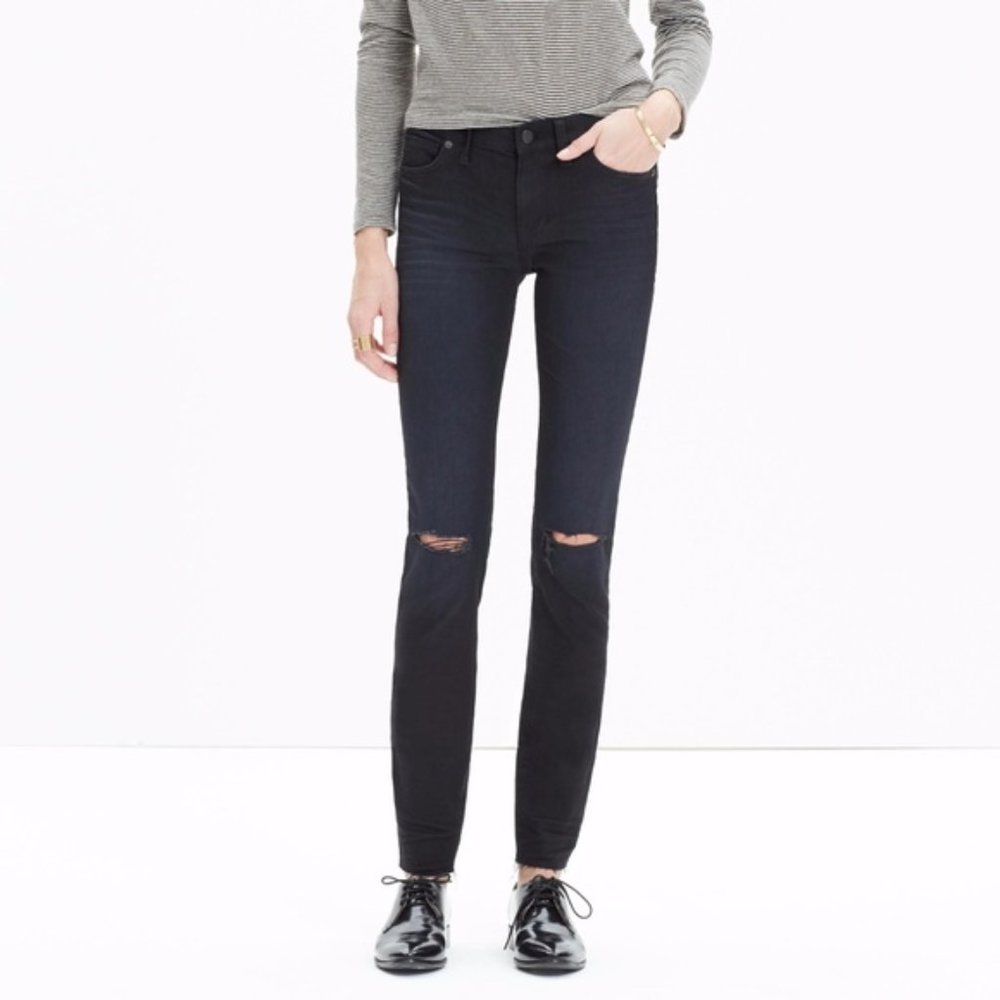 BNWT NEW MADEWELL Black Frost Skinny Skinny Ripped Raw Hem Jeans Denim Sz 30!